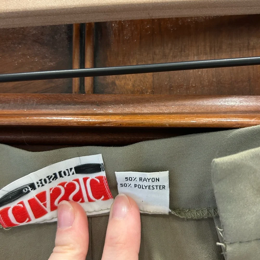 Classic of Boston Olive Green Wide-Leg Pants with Button Side Detail